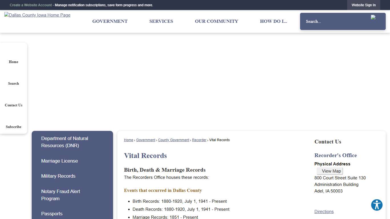 Vital Records Dallas County, IA