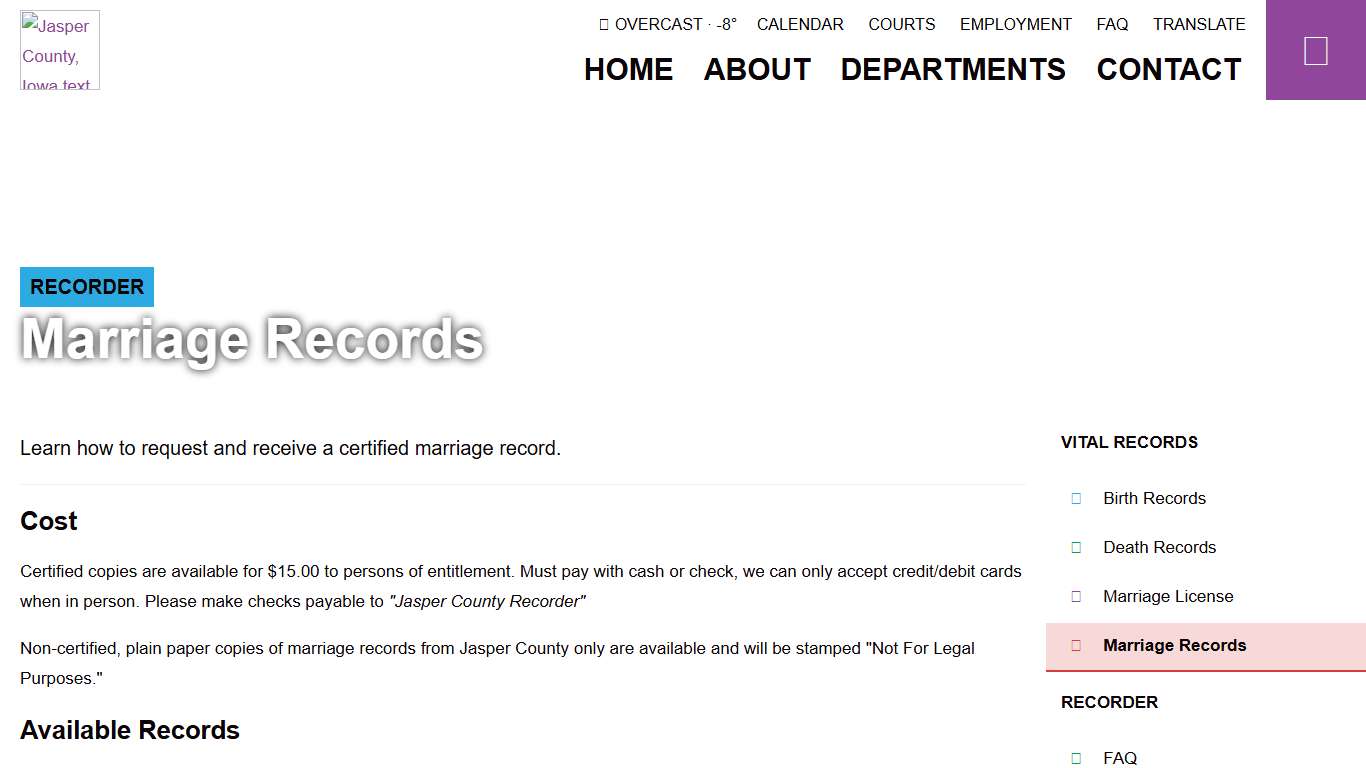 Marriage Records - Recorder’s Office - Jasper County, IA