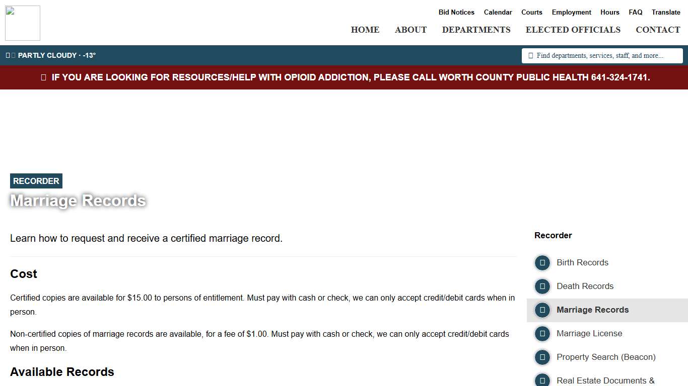 Marriage Records - Recorder’s Office - Worth County, Iowa